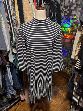 Anthropologie Navy & White Striped Midi Dress